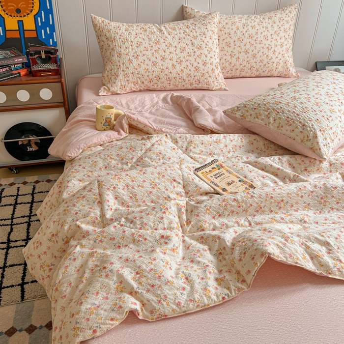 91家纺网 家纺一手货源 找家纺 （总）禾沐  2026新款泡芙纱夏被四件套简单款