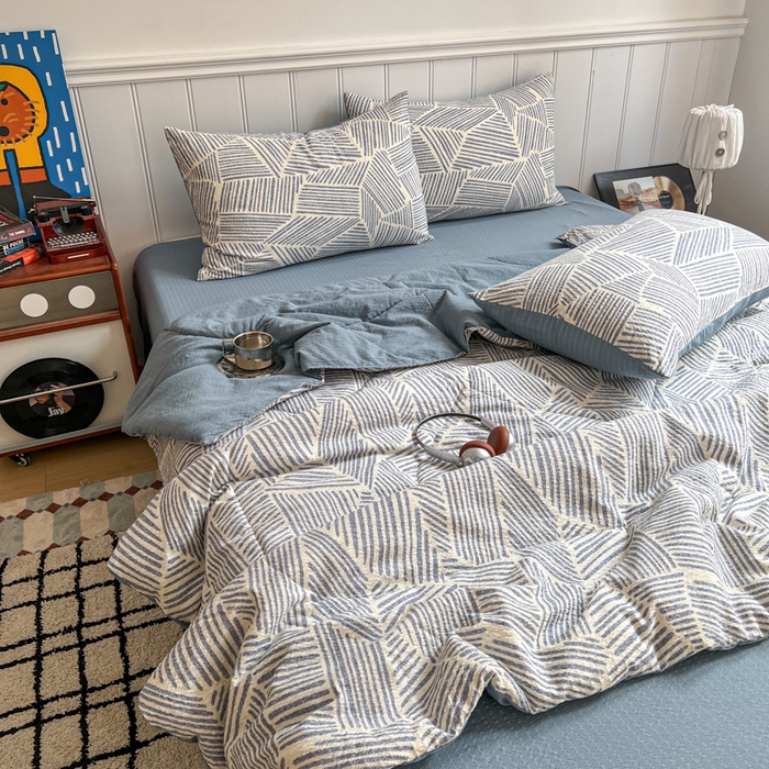 91家纺网 家纺一手货源 找家纺 （总）禾沐  2026新款泡芙纱夏被四件套简单款