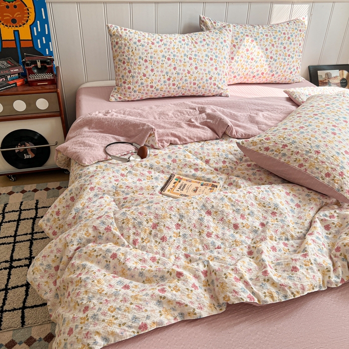 禾沐  2026新款泡芙纱夏被四件套简单款 花序