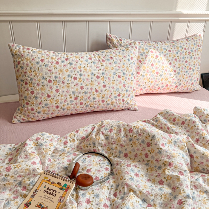 91家纺网 家纺一手货源 找家纺 禾沐  2026新款泡芙纱夏被四件套简单款 花序