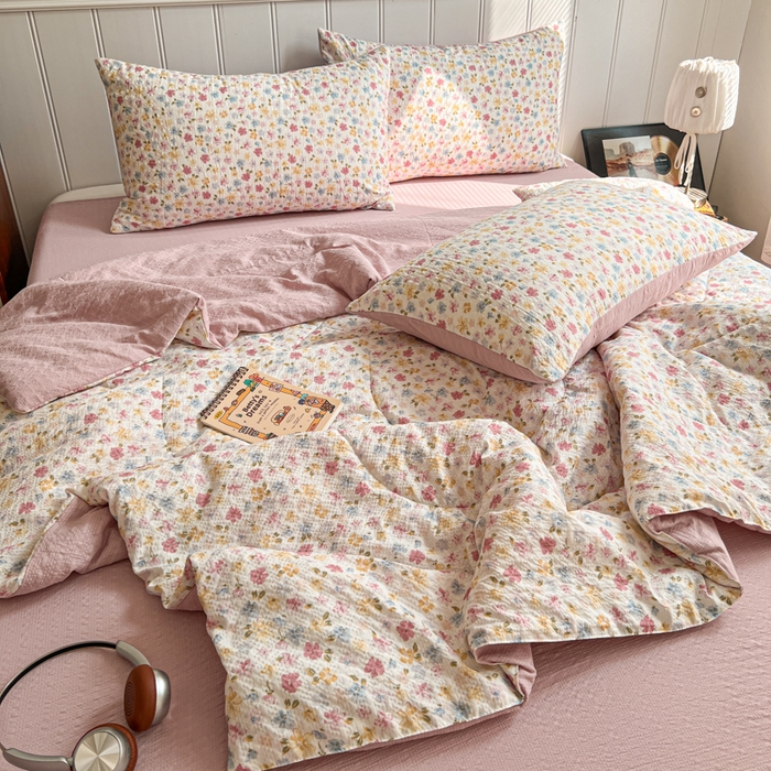 91家纺网 家纺一手货源 找家纺 禾沐  2026新款泡芙纱夏被四件套简单款 花序