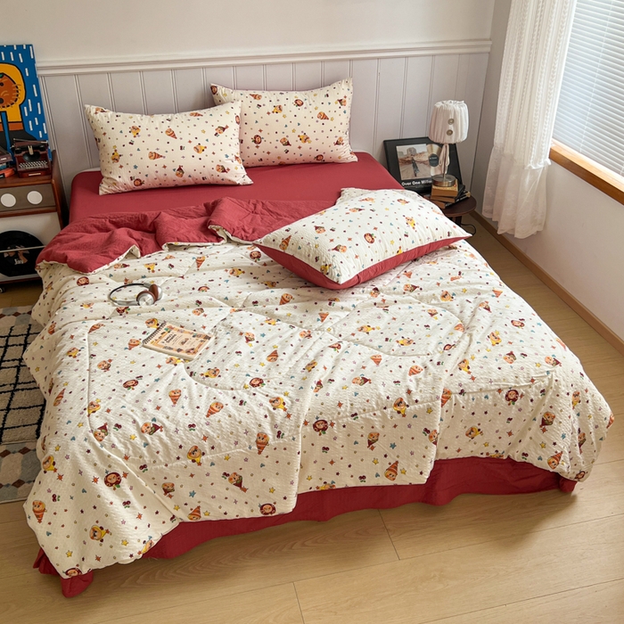 91家纺网 家纺一手货源 找家纺 禾沐  2026新款泡芙纱夏被四件套简单款 旧街星星