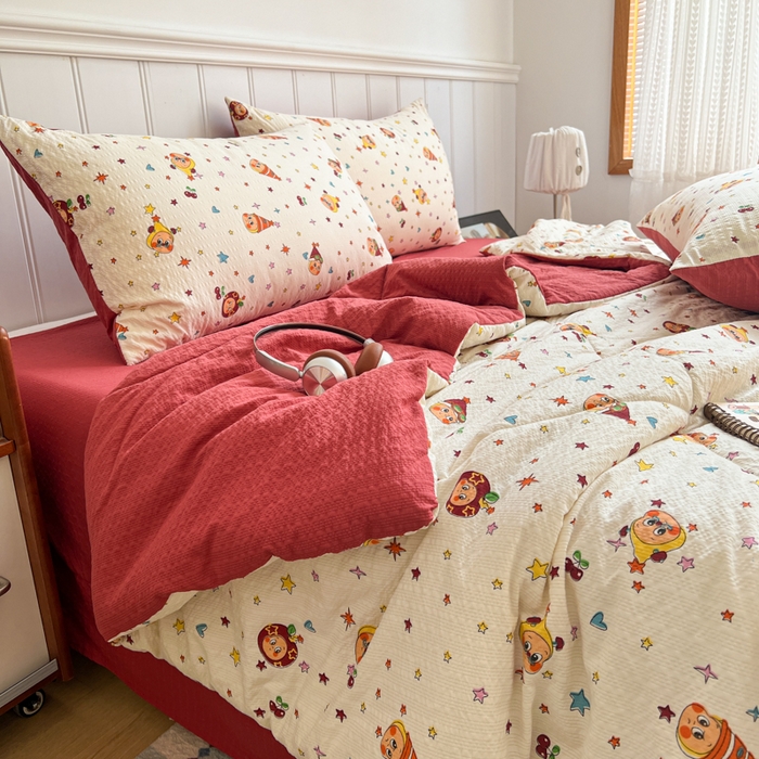 91家纺网 家纺一手货源 找家纺 禾沐  2026新款泡芙纱夏被四件套简单款 旧街星星