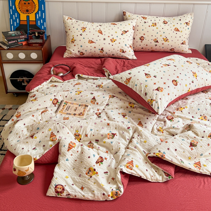 91家纺网 家纺一手货源 找家纺 禾沐  2026新款泡芙纱夏被四件套简单款 旧街星星