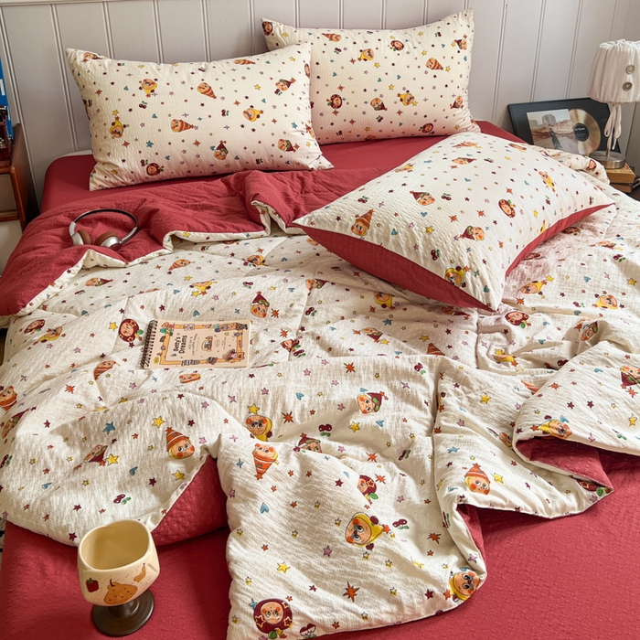 91家纺网 家纺一手货源 找家纺 禾沐  2026新款泡芙纱夏被四件套简单款 旧街星星