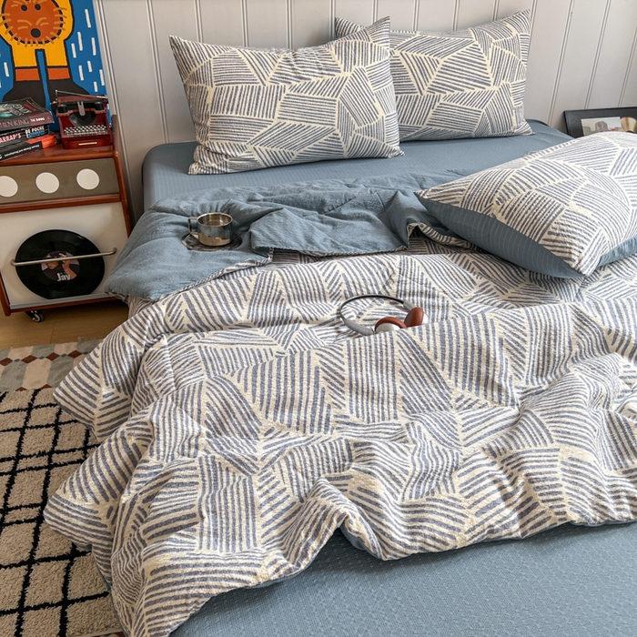 禾沐  2026新款泡芙纱夏被四件套简单款 浅川纹