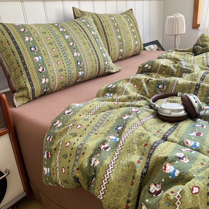 91家纺网 家纺一手货源 找家纺 禾沐  2026新款泡芙纱夏被四件套简单款 森林描绘