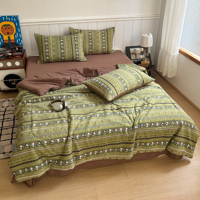 91家纺网 家纺一手货源 找家纺 禾沐  2026新款泡芙纱夏被四件套简单款 森林描绘