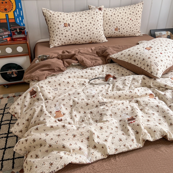 禾沐  2026新款泡芙纱夏被四件套简单款 田园兔