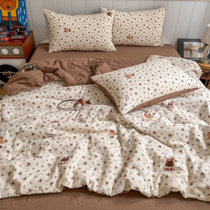 91家纺网 家纺一手货源 找家纺 禾沐  2026新款泡芙纱夏被四件套简单款 田园兔