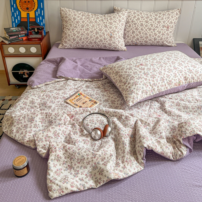 91家纺网 家纺一手货源 找家纺 禾沐  2026新款泡芙纱夏被四件套简单款 紫陌