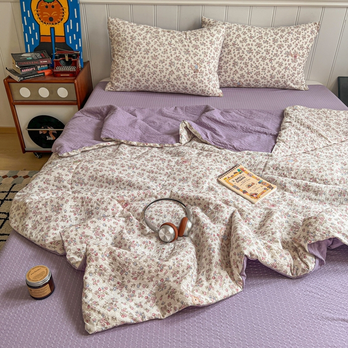 91家纺网 家纺一手货源 找家纺 禾沐  2026新款泡芙纱夏被四件套简单款 紫陌