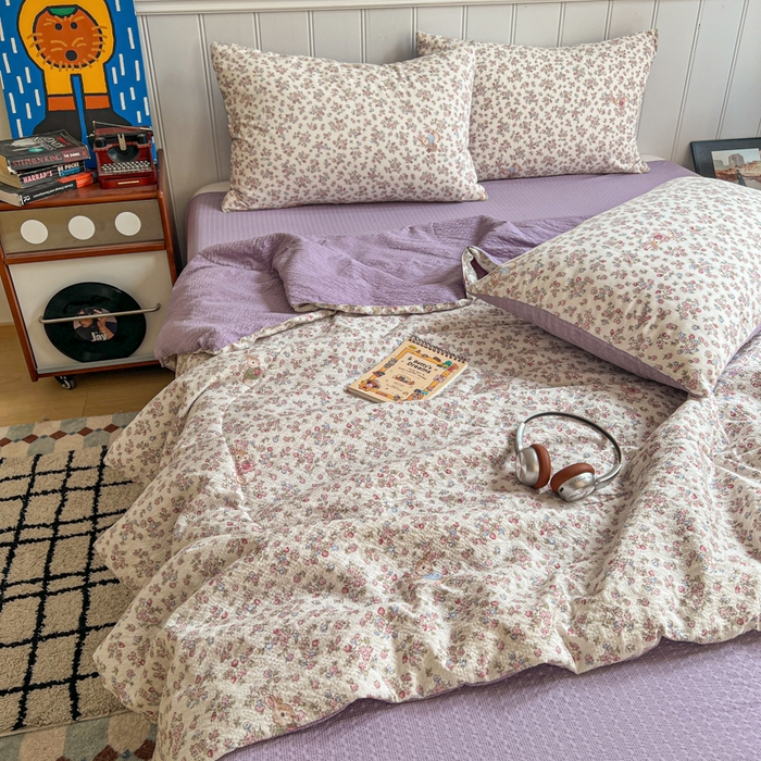 禾沐  2026新款泡芙纱夏被四件套简单款 紫陌