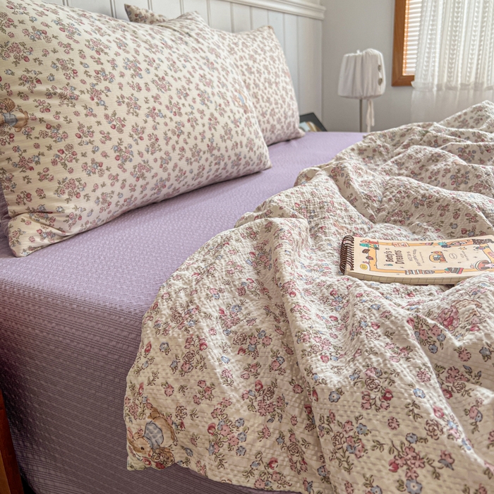 91家纺网 家纺一手货源 找家纺 禾沐  2026新款泡芙纱夏被四件套简单款 紫陌