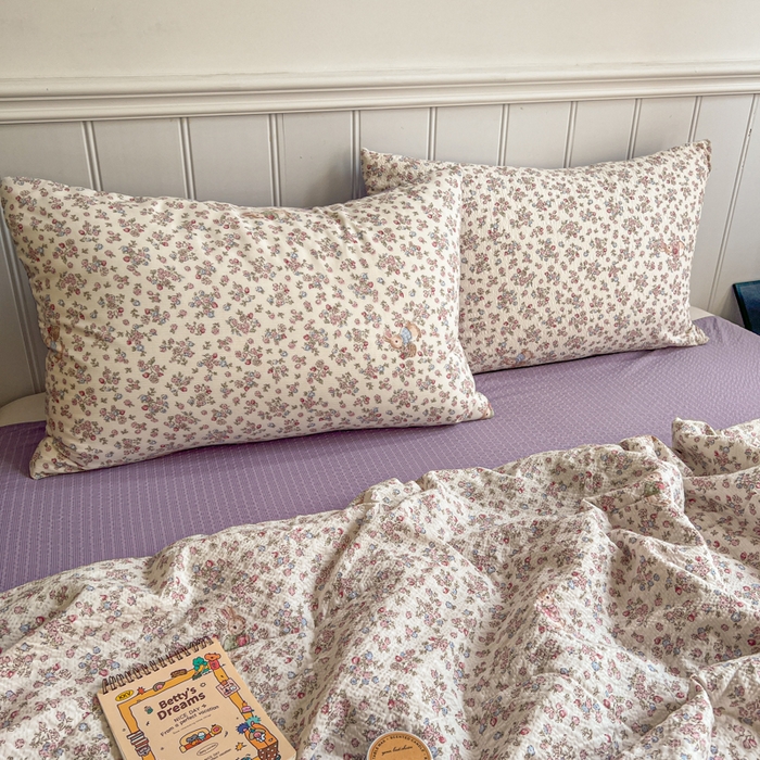 91家纺网 家纺一手货源 找家纺 禾沐  2026新款泡芙纱夏被四件套简单款 紫陌