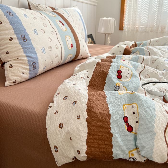 91家纺网 家纺一手货源 找家纺 禾沐  2026新款泡芙纱夏被四件套简单款 KT猫