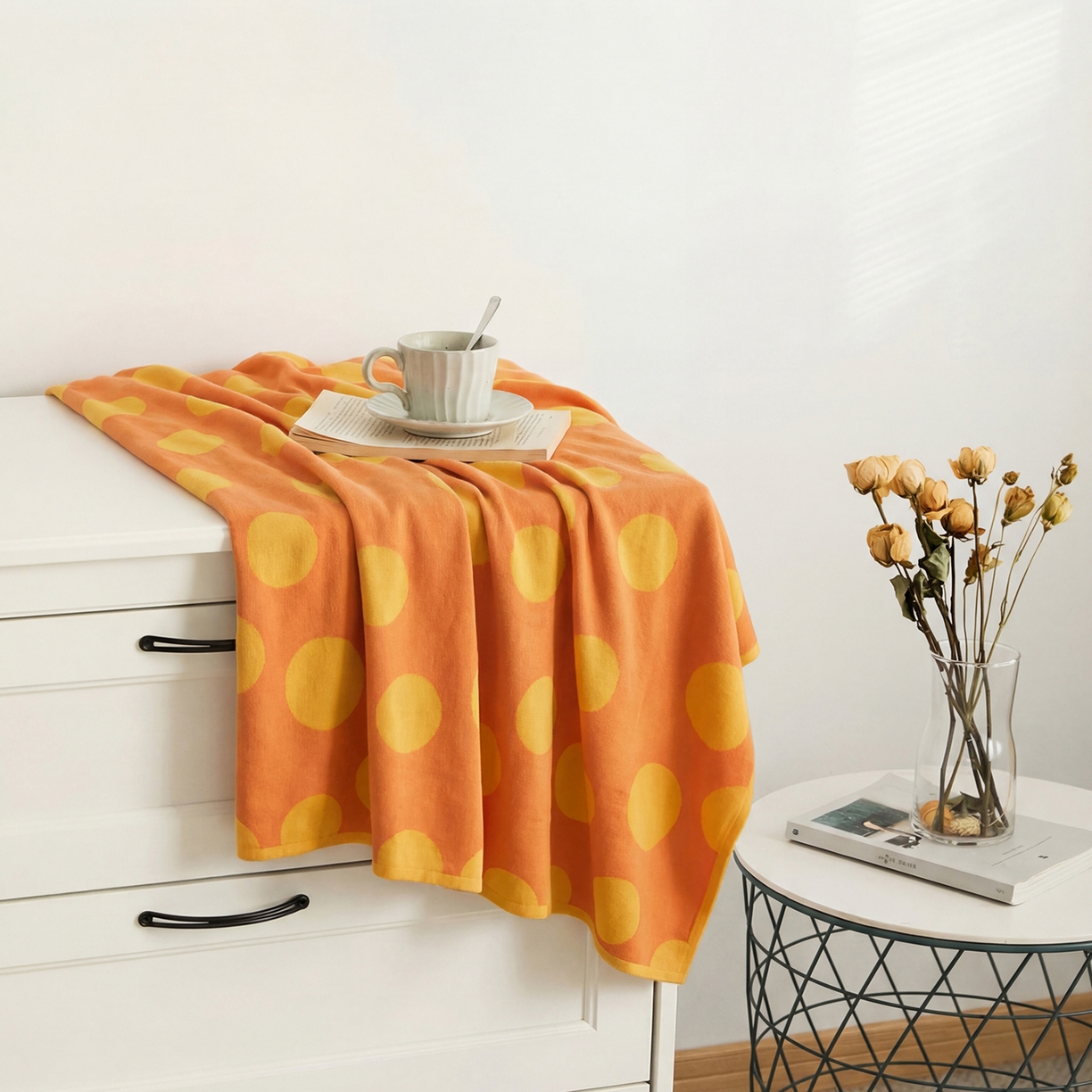 91家纺网 家纺一手货源 找家纺 暖绵绵家纺 2026新款全棉亲肤舒适毯子-艾蜜欧 橙黄色