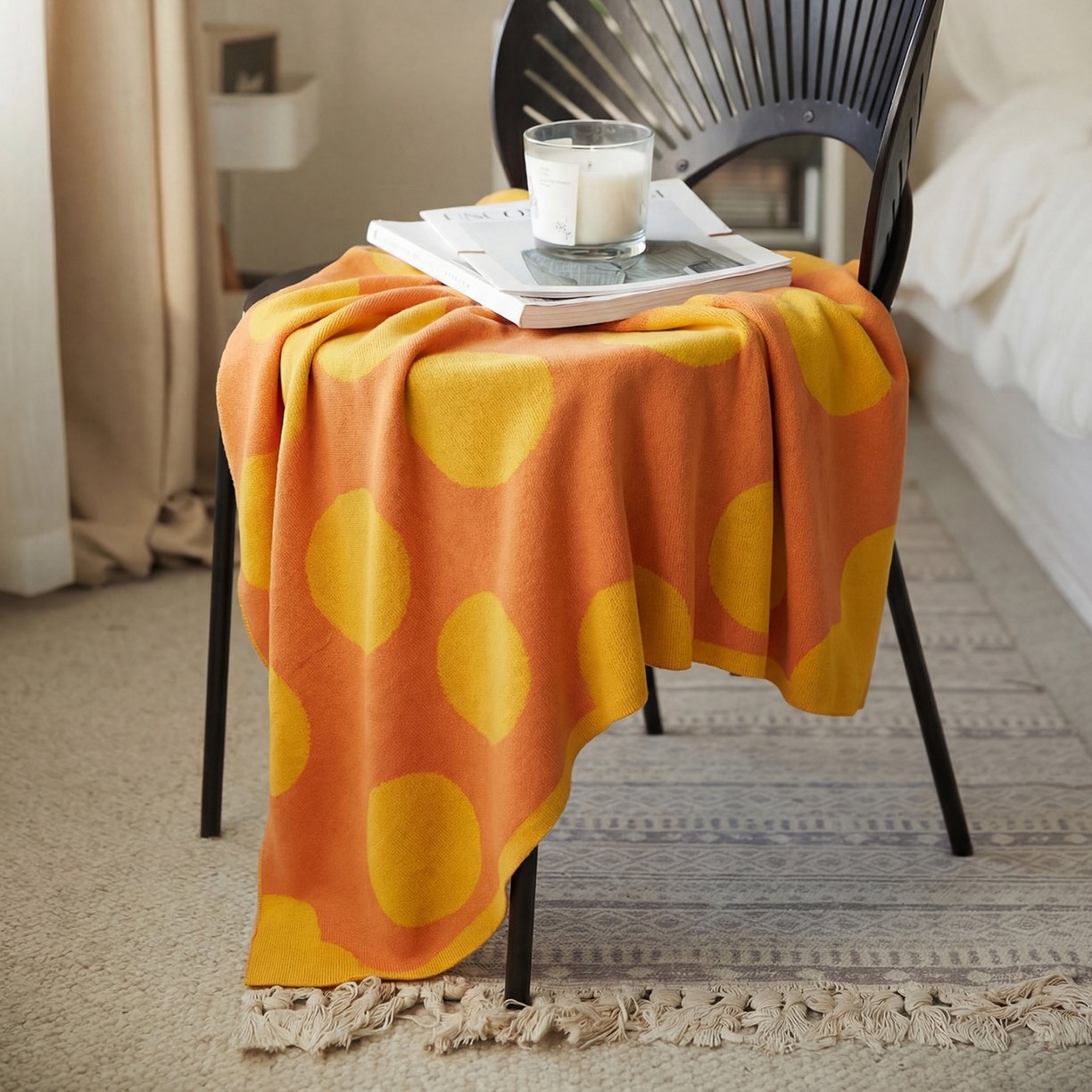 91家纺网 家纺一手货源 找家纺 暖绵绵家纺 2026新款全棉亲肤舒适毯子-艾蜜欧 橙黄色