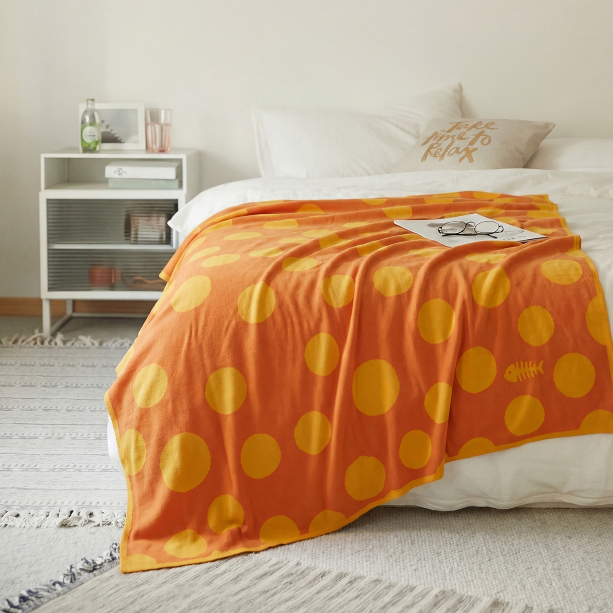 91家纺网 家纺一手货源 找家纺 暖绵绵家纺 2026新款全棉亲肤舒适毯子-艾蜜欧 橙黄色