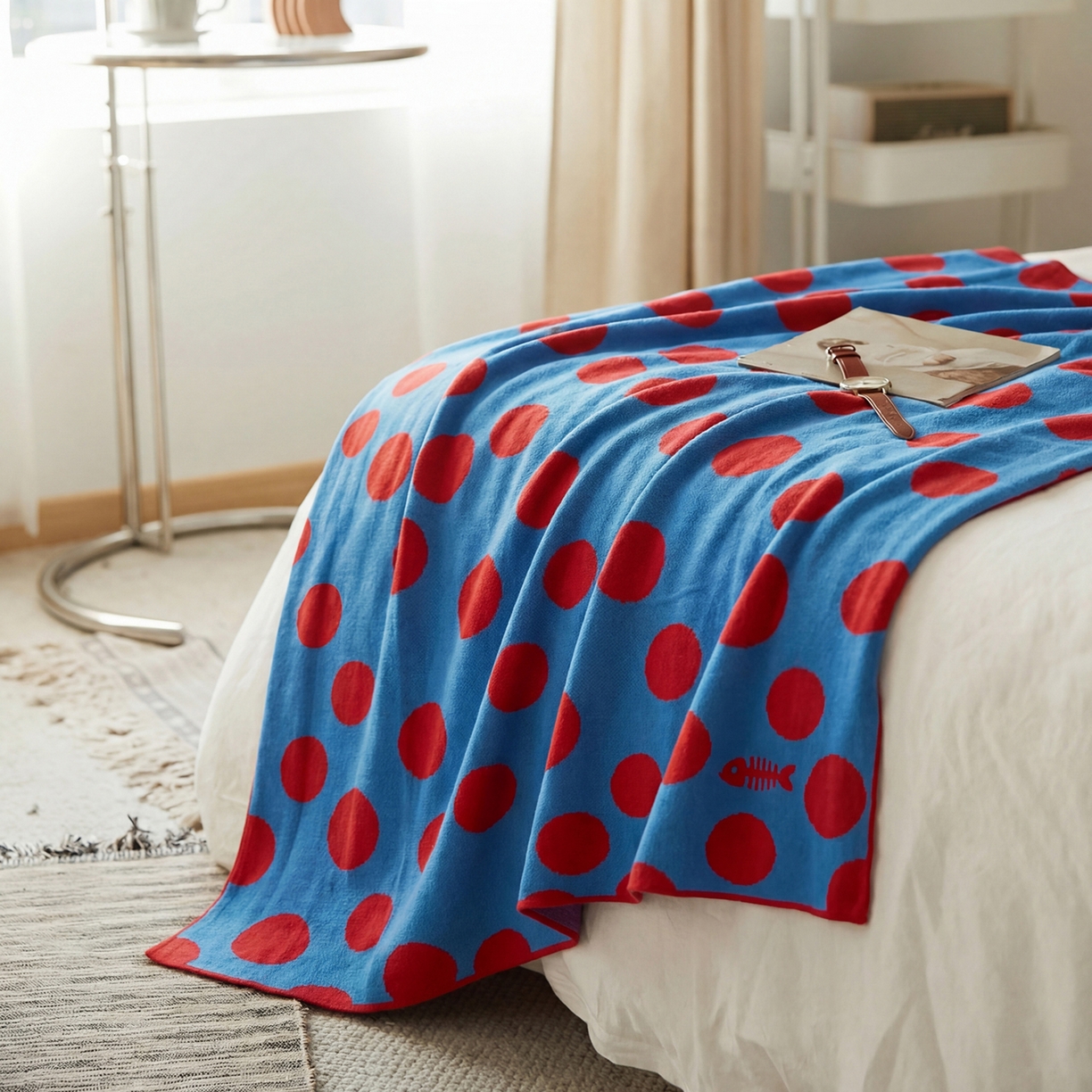 暖绵绵家纺 2026新款全棉亲肤舒适毯子-艾蜜欧 朱蓝色