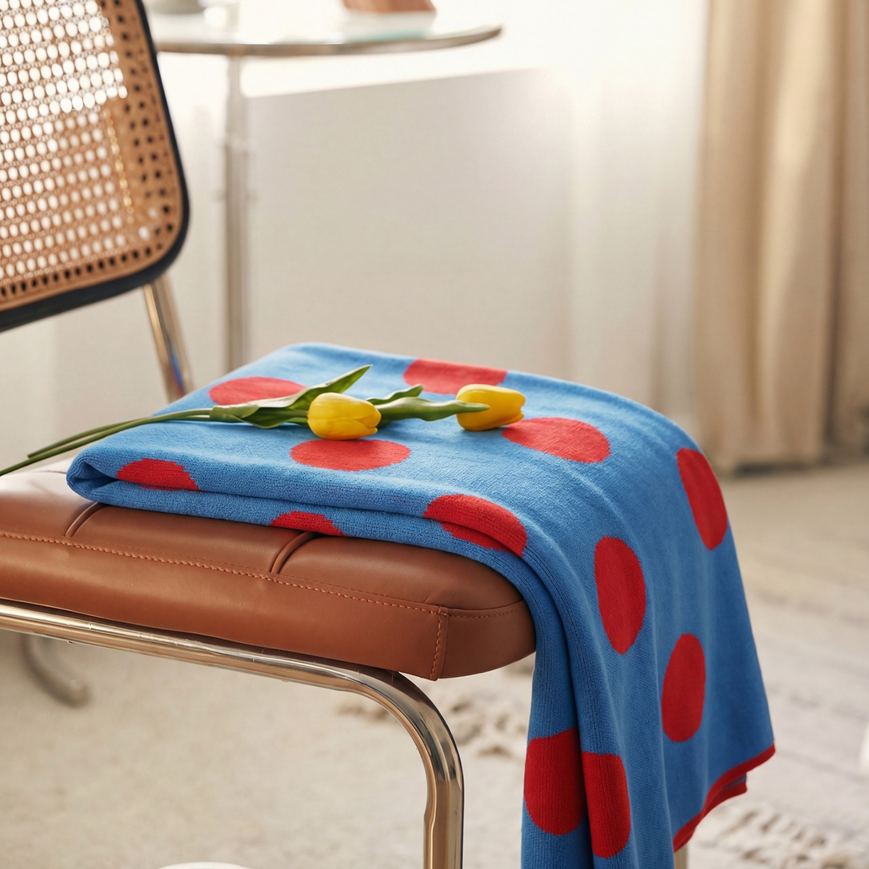 91家纺网 家纺一手货源 找家纺 暖绵绵家纺 2026新款全棉亲肤舒适毯子-艾蜜欧 朱蓝色