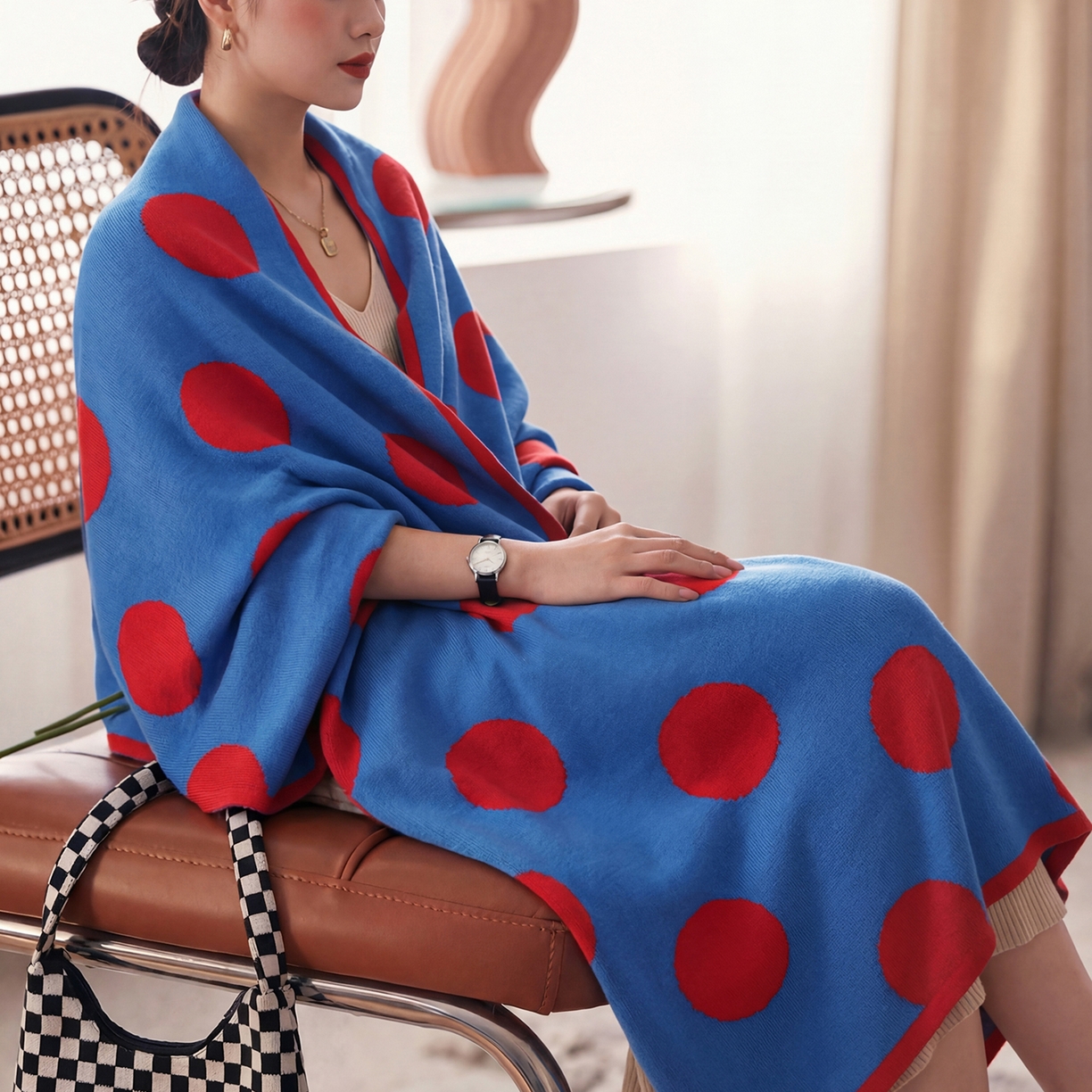 91家纺网 家纺一手货源 找家纺 暖绵绵家纺 2026新款全棉亲肤舒适毯子-艾蜜欧 朱蓝色