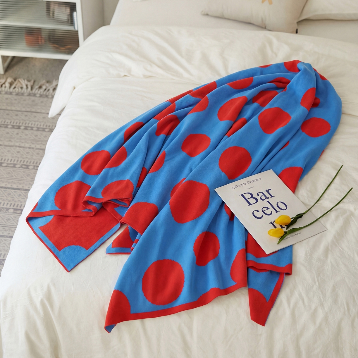 91家纺网 家纺一手货源 找家纺 暖绵绵家纺 2026新款全棉亲肤舒适毯子-艾蜜欧 朱蓝色