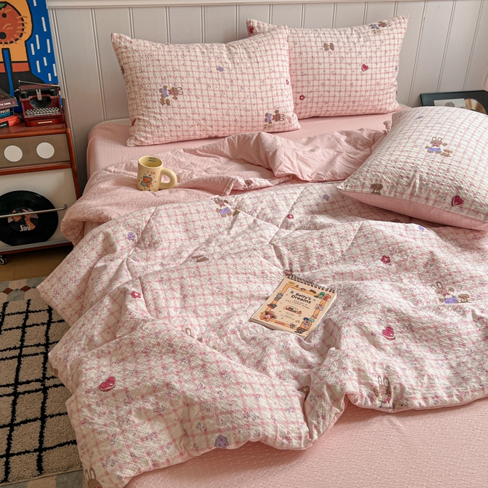  梵希雅  2026新款泡芙纱夏被四件套简单款 格系萌宠