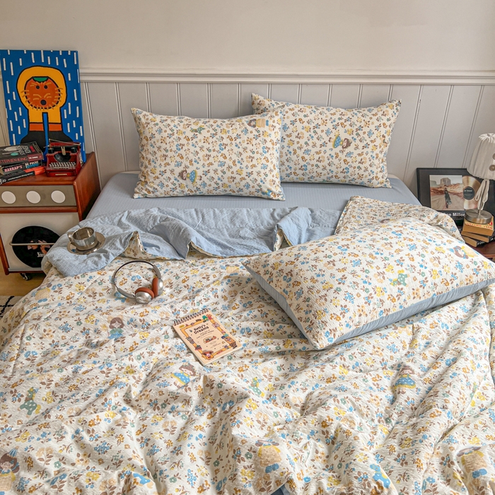 91家纺网 家纺一手货源 找家纺  梵希雅  2026新款泡芙纱夏被四件套简单款 花镜人偶黄