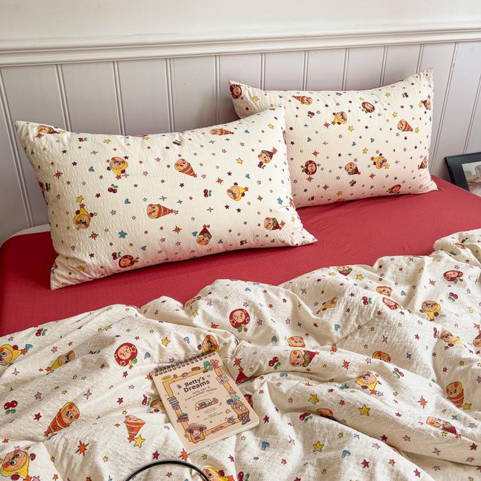 91家纺网 家纺一手货源 找家纺  梵希雅  2026新款泡芙纱夏被四件套简单款 旧街星星