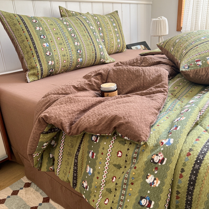 91家纺网 家纺一手货源 找家纺  梵希雅  2026新款泡芙纱夏被四件套简单款 森林描绘