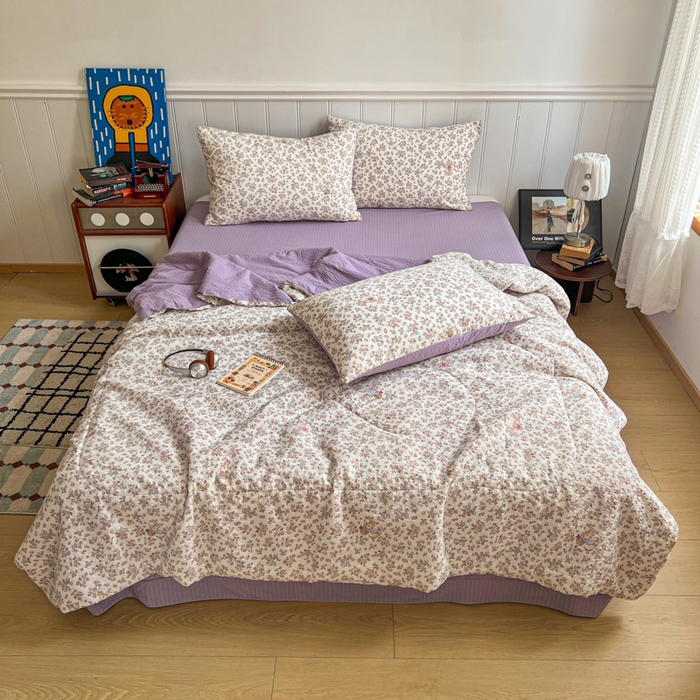 91家纺网 家纺一手货源 找家纺  梵希雅  2026新款泡芙纱夏被四件套简单款 紫陌