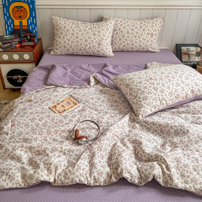 91家纺网 家纺一手货源 找家纺  梵希雅  2026新款泡芙纱夏被四件套简单款 紫陌