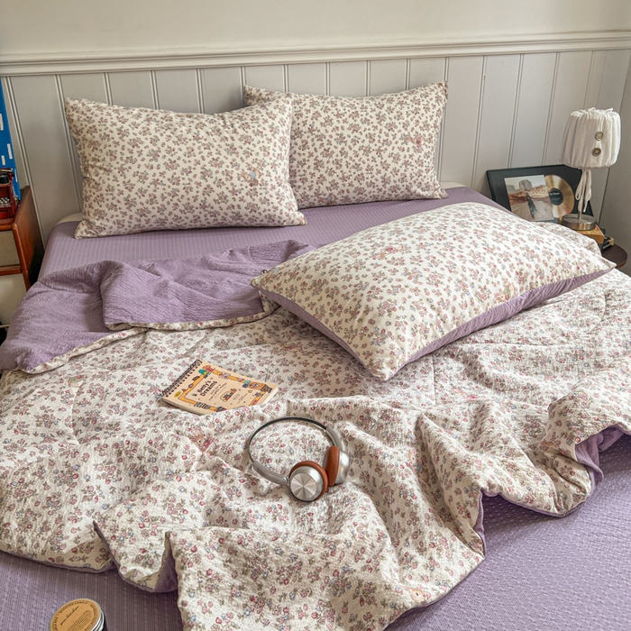 91家纺网 家纺一手货源 找家纺  梵希雅  2026新款泡芙纱夏被四件套简单款 紫陌