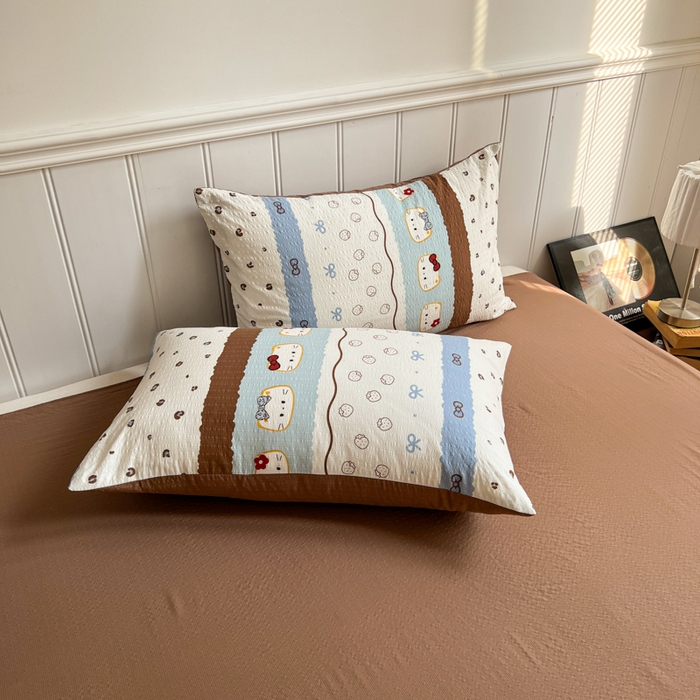 91家纺网 家纺一手货源 找家纺  梵希雅  2026新款泡芙纱夏被四件套简单款 KT猫