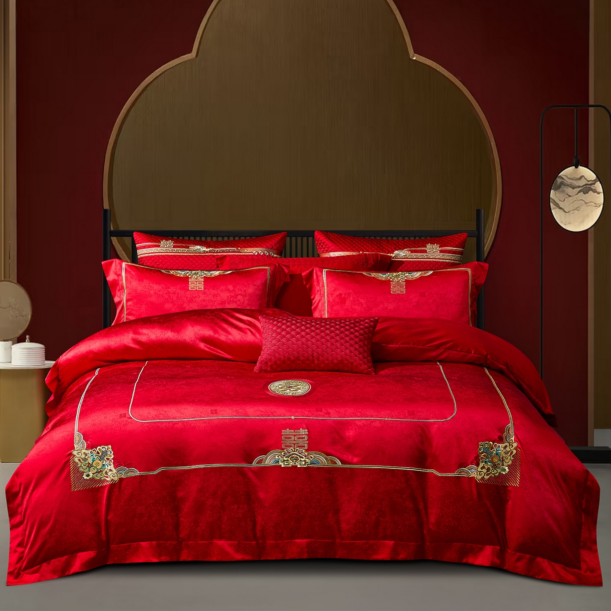 蒂爵 2026新款高端绣花婚庆四件套 喜绣天下