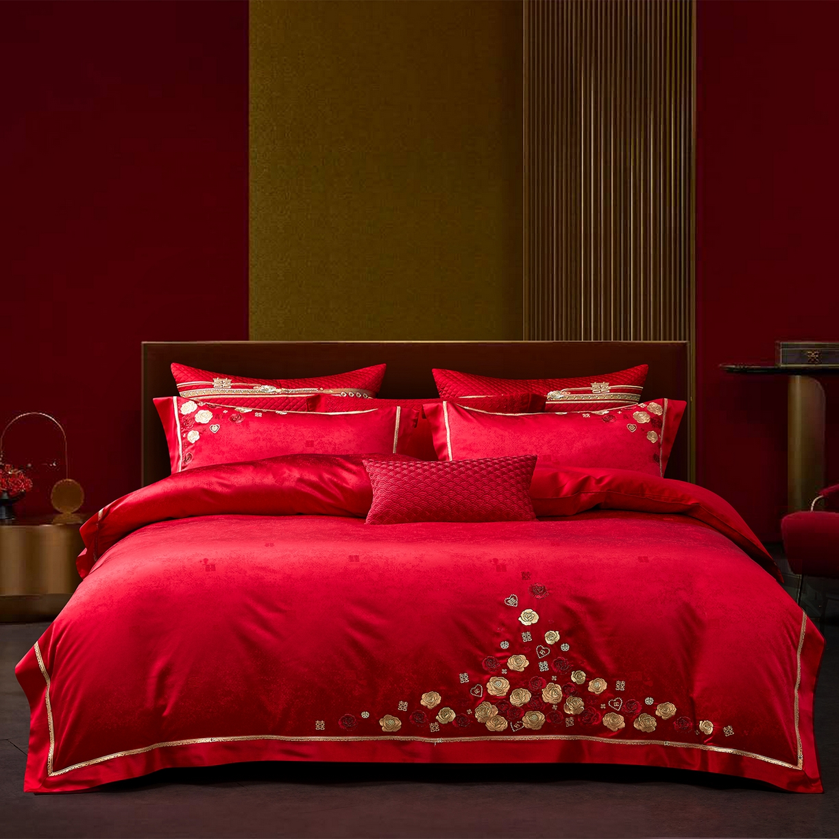 蒂爵 2026新款高端绣花婚庆四件套 情有独钟