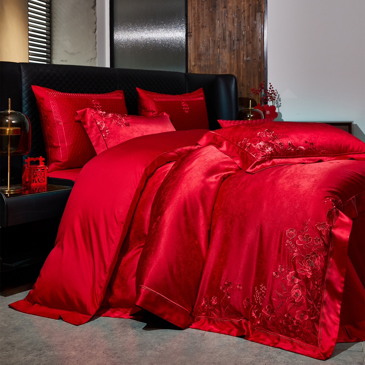 91家纺网 家纺一手货源 找家纺 蒂爵 2026新款高端绣花婚庆四件套 佳期