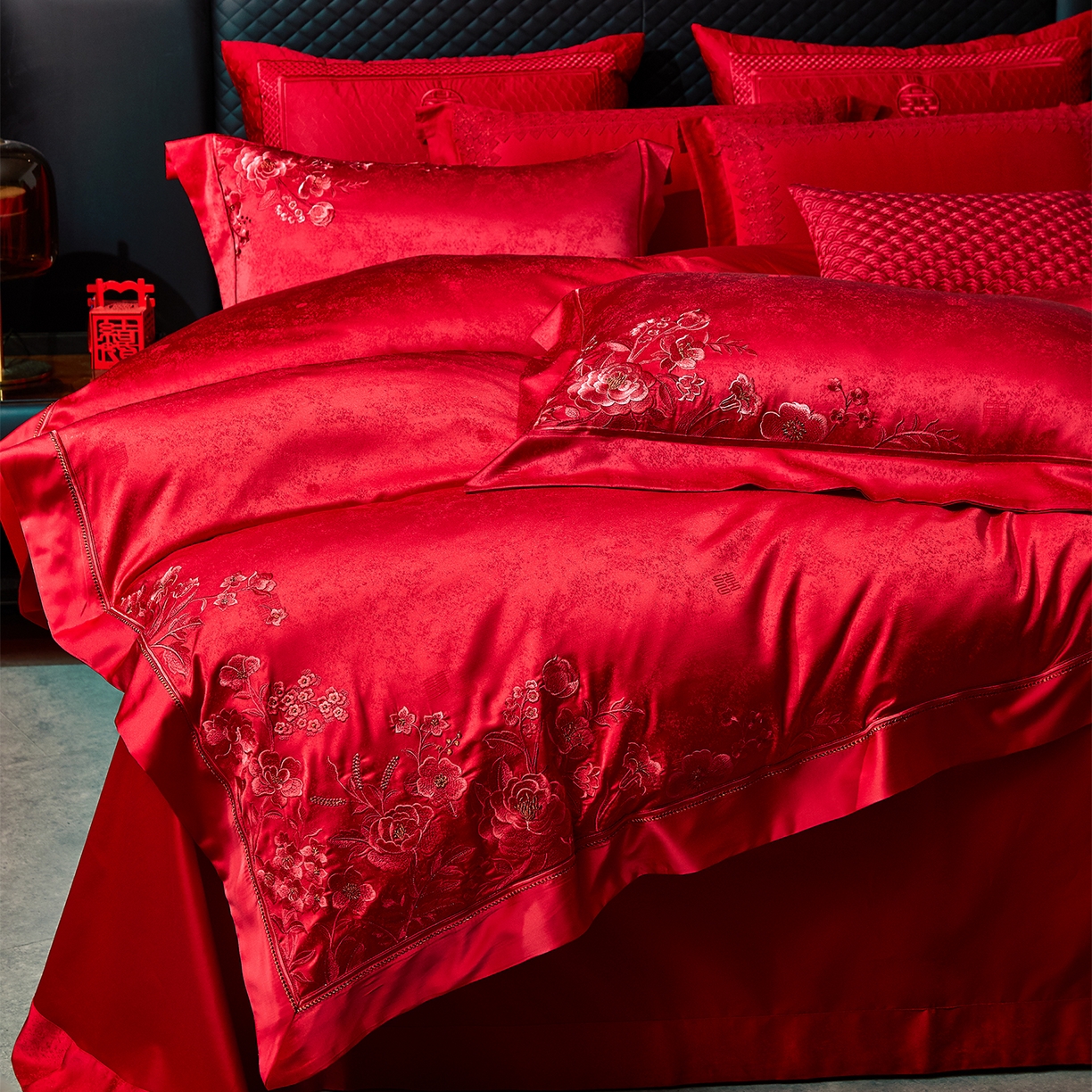 91家纺网 家纺一手货源 找家纺 蒂爵 2026新款高端绣花婚庆四件套 佳期