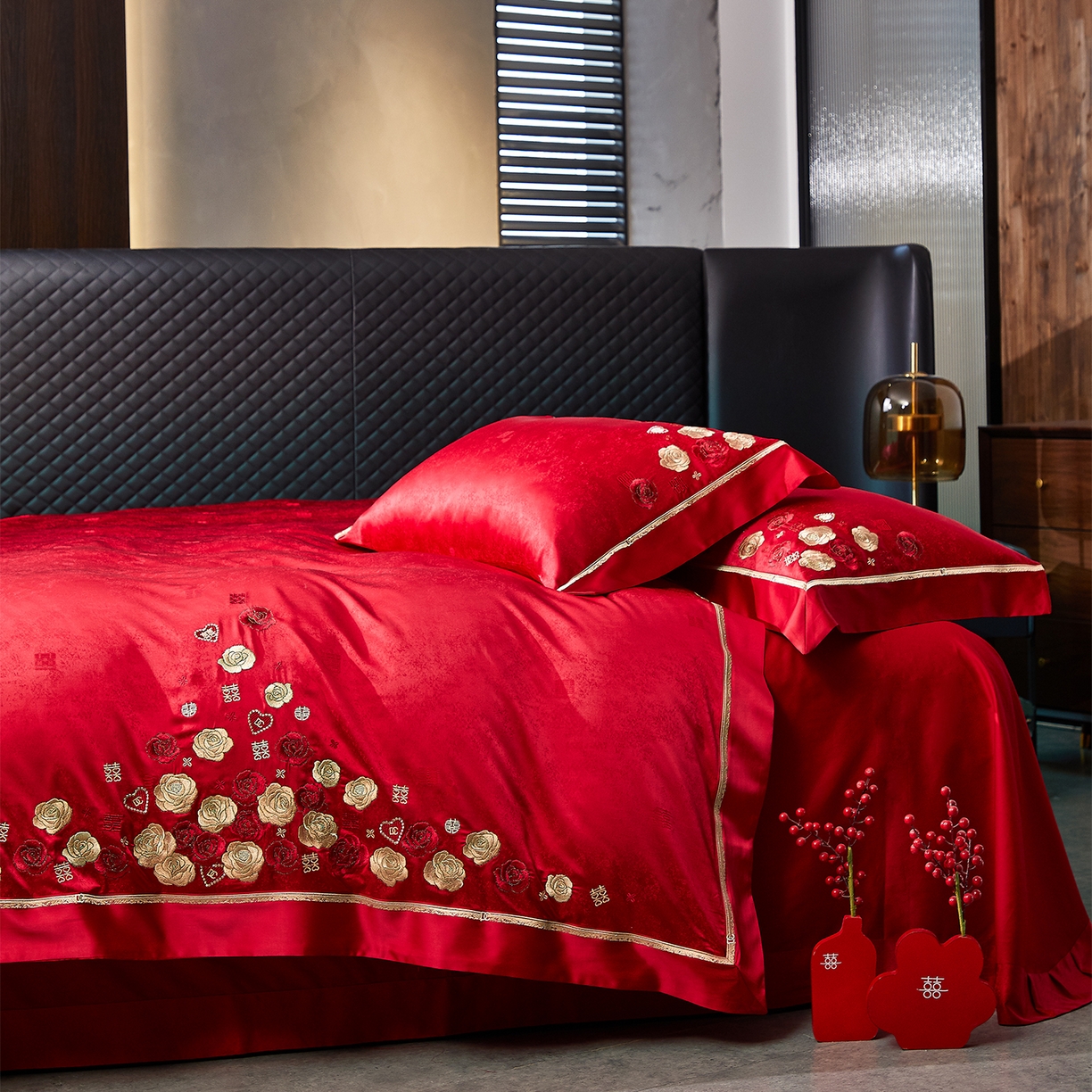 91家纺网 家纺一手货源 找家纺 蒂爵 2026新款高端绣花婚庆四件套 情有独钟