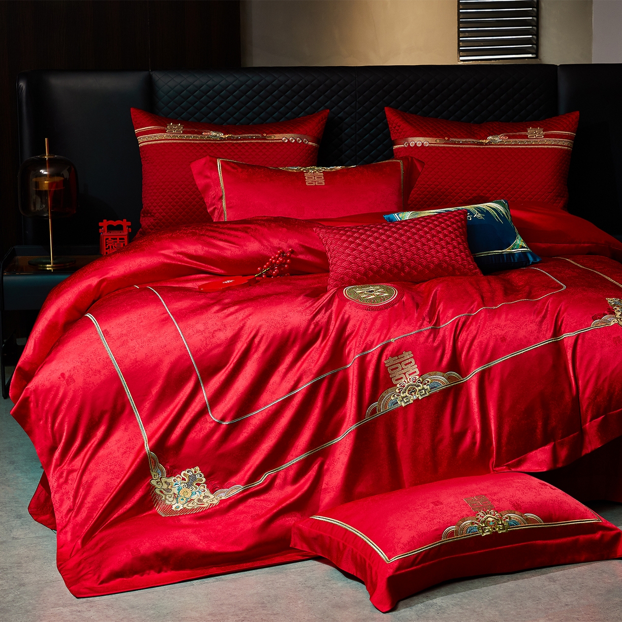 91家纺网 家纺一手货源 找家纺 蒂爵 2026新款高端绣花婚庆四件套 喜绣天下