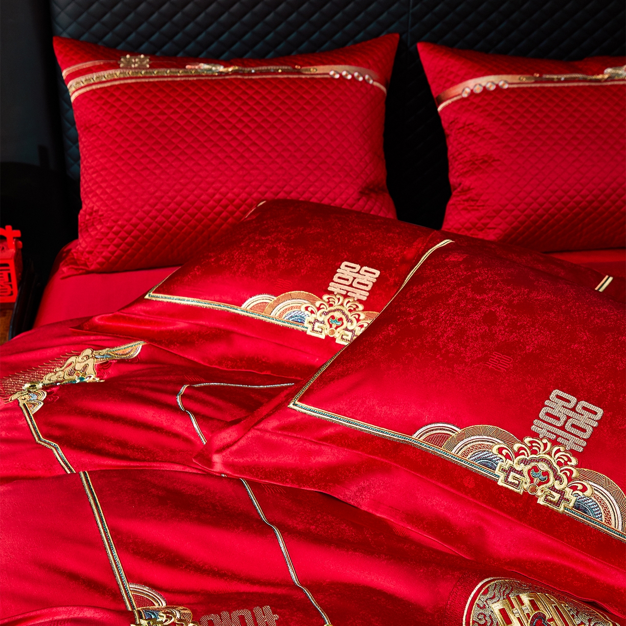 91家纺网 家纺一手货源 找家纺 蒂爵 2026新款高端绣花婚庆四件套 喜绣天下