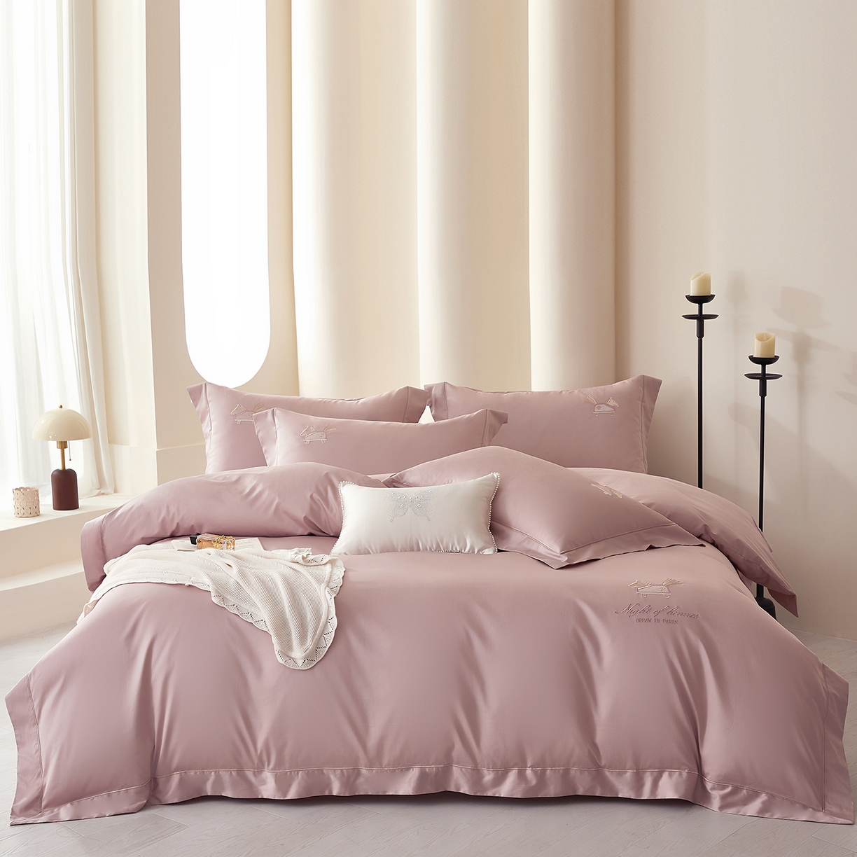 91家纺网 家纺一手货源 找家纺 蒂爵 2026新款高支数长绒棉纯棉刺绣四件套-马上有赚系列 香芋紫