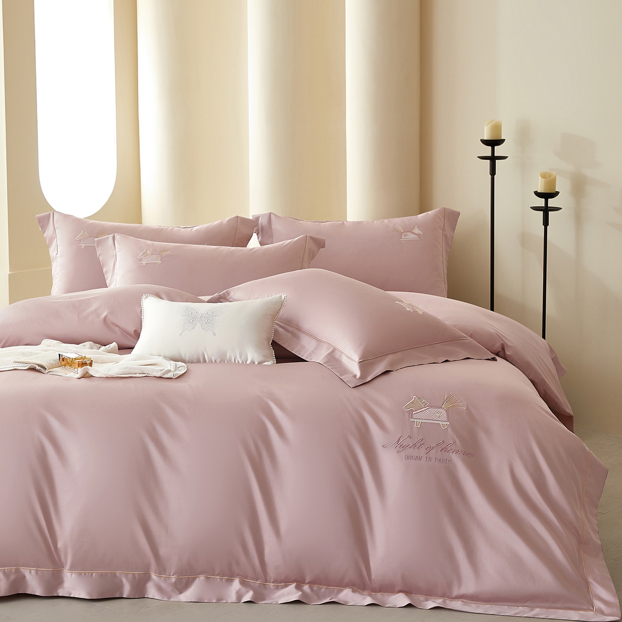 91家纺网 家纺一手货源 找家纺 蒂爵 2026新款高支数长绒棉纯棉刺绣四件套-马上有赚系列 香芋紫