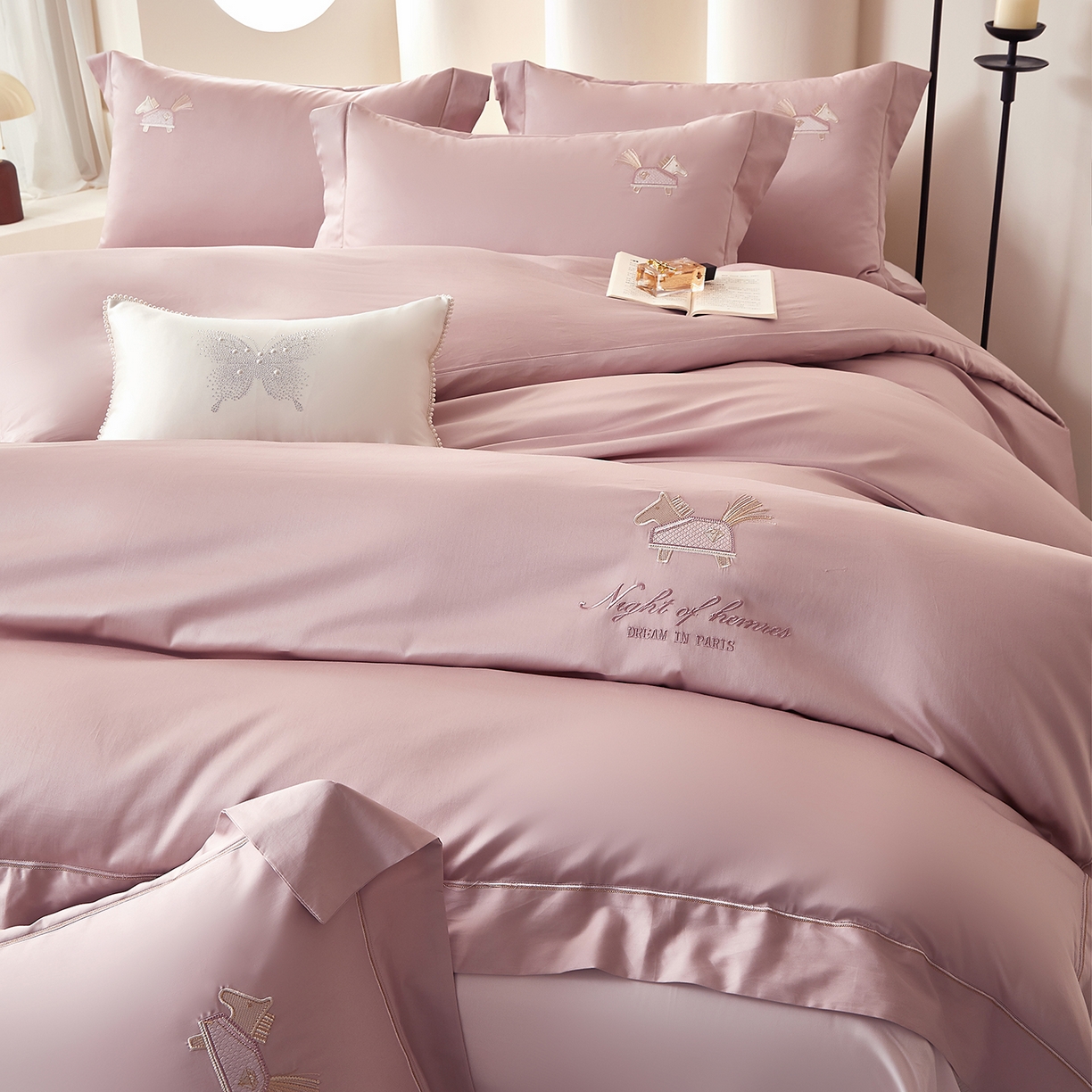 91家纺网 家纺一手货源 找家纺 蒂爵 2026新款高支数长绒棉纯棉刺绣四件套-马上有赚系列 香芋紫