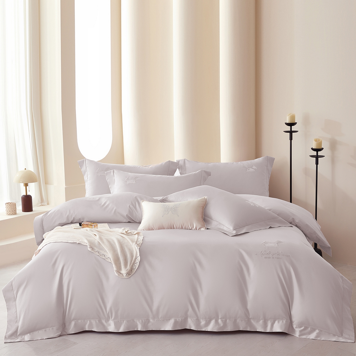 91家纺网 家纺一手货源 找家纺 蒂爵 2026新款高支数长绒棉纯棉刺绣四件套-马上有赚系列 高级灰