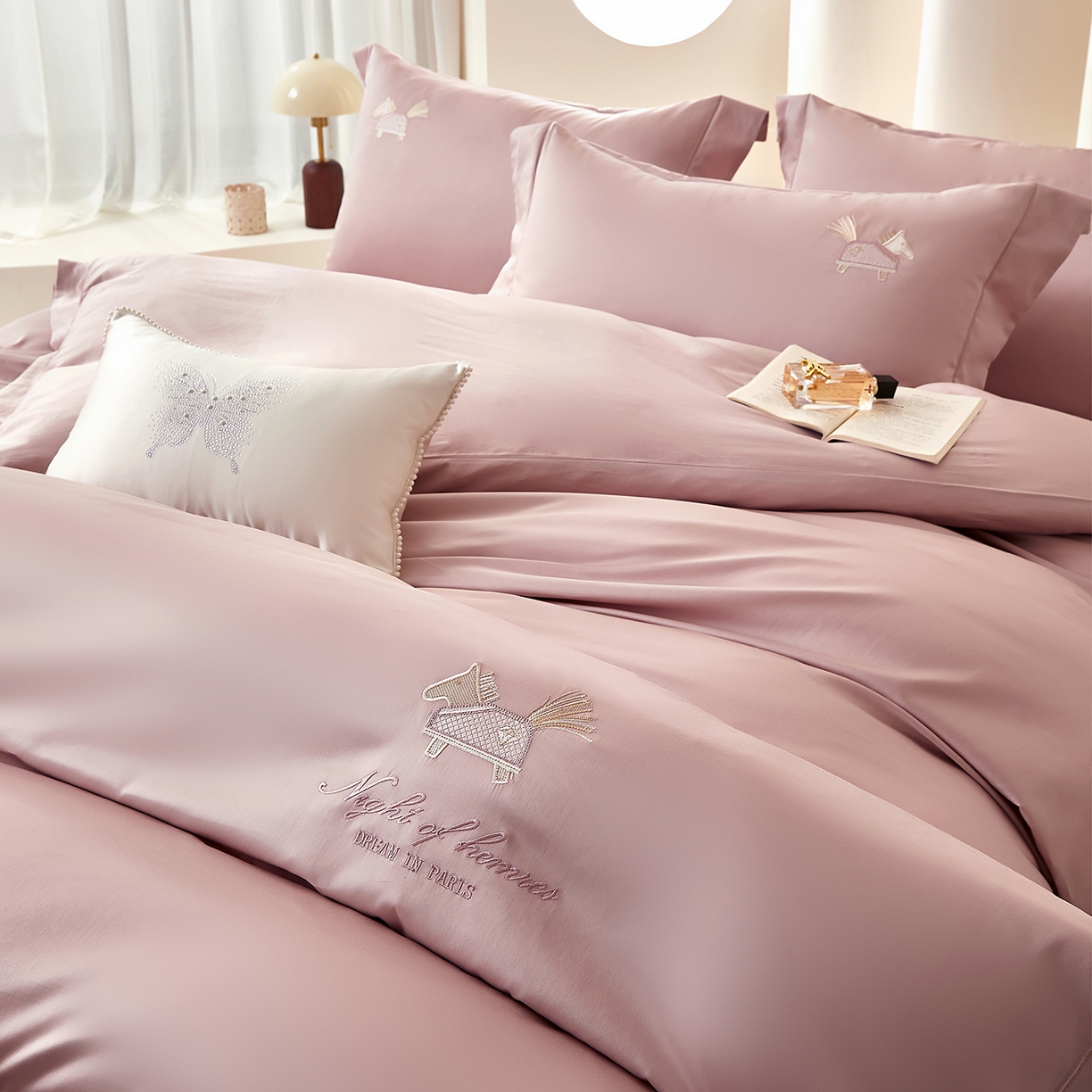 91家纺网 家纺一手货源 找家纺 蒂爵 2026新款高支数长绒棉纯棉刺绣四件套-马上有赚系列 香芋紫