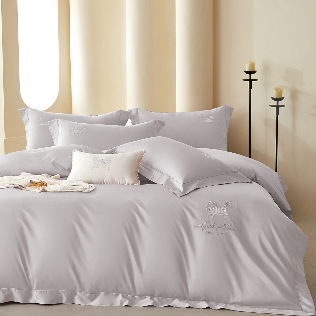 91家纺网 家纺一手货源 找家纺 蒂爵 2026新款高支数长绒棉纯棉刺绣四件套-马上有赚系列 高级灰