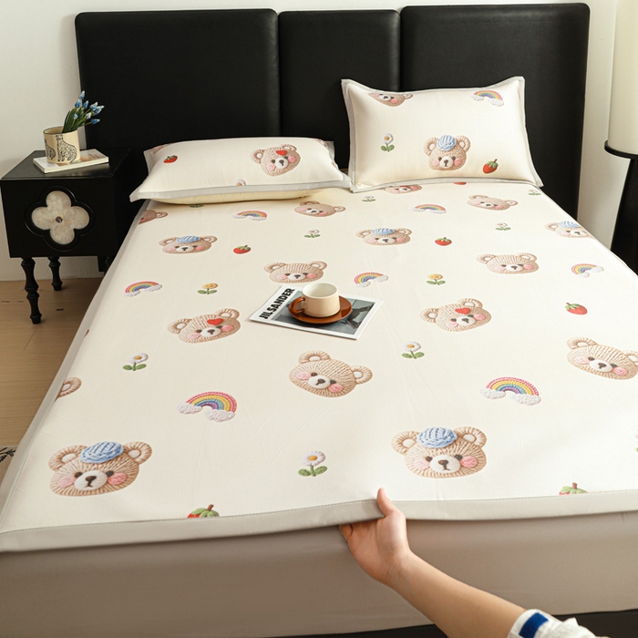 富馨莱 2026新款高端竹纤维席子平铺款软凉席三件套夏季凉席席子 安利熊