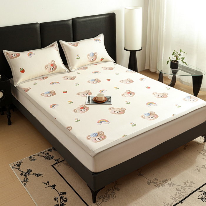 91家纺网 家纺一手货源 找家纺 富馨莱 2026新款高端竹纤维席子平铺款软凉席三件套夏季凉席席子 安利熊